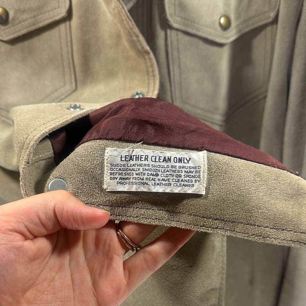 Men's Tan Leather Suede Shirt Jacket 42 Reg The Leather Shop Sears - Picture 6 of 14